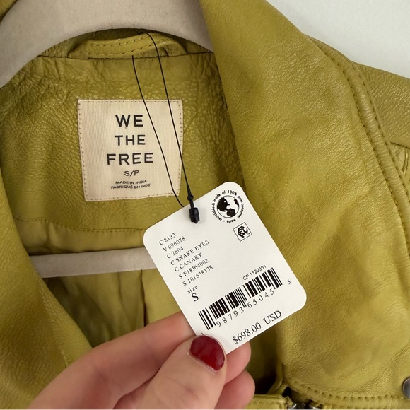 Free People We The Free Jealousy Leather Moto Jacket Green Canary - Picture 3 of 5
